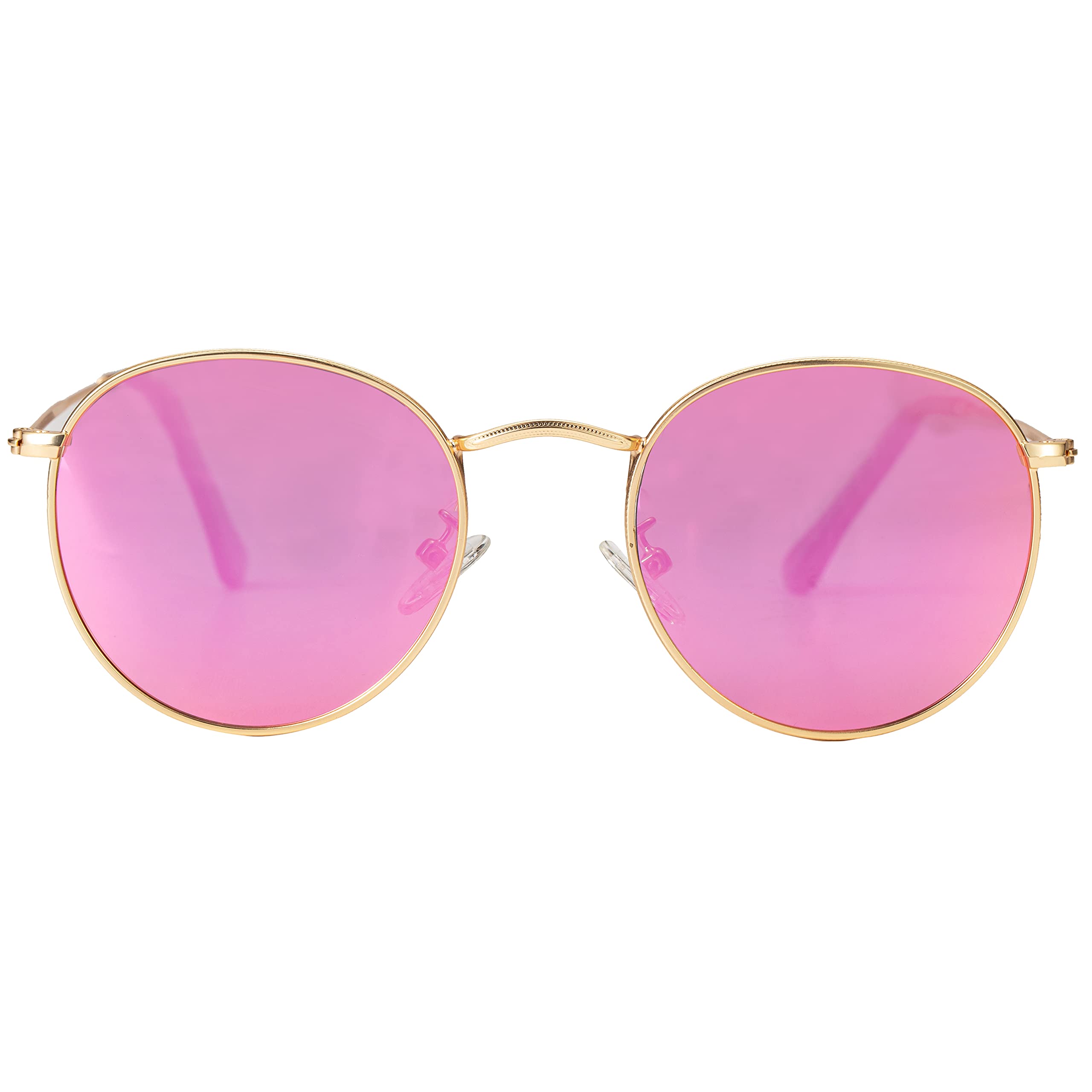 Kursan Small Round Metal Polarized Sunglasses for Men Women Mirrored Lens Classic Circle Sun Glasses (Gold Frame/Purple Pink Mirrored)