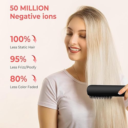 Miniatura 7 de Cepillo alisador de pelo inalámbrico recargable por USB de 5000 mAh, 0.51 libras, ligero, mini diseño, cargador rápido, cepillo alisador portátil