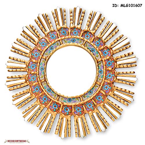 Peruvian Round Mirror Set 3, Sunburst Mirror Set Wall Decor 17.7In, 11.8In And 7.8In, Decorative Mirror For Wall, Reverse Painting On Glass Wall Mirror #TOP3