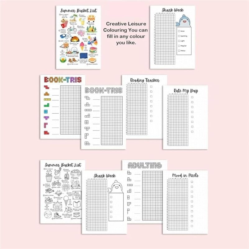 wangzongniubi Bullet Dotted Journal Game, Book Tracker, Habit Tracker, Monthly Spending Tracker,for Savings,Finance,Dreams,with 12 Colouring Pencils for Planners(1PC)