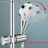 Comioke Zuhanyrózsatartó Állítható 360° Forgatható Ezüst ABS Műanyag Rúdra Szerelhető Zuhanyfej Tartó 3