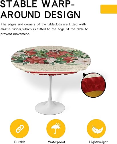 Miniatura 8 de Mantel redondo de hojas florales, ajustable, manteles elásticos impermeables para interiores y exteriores, mantel elástico para cenas, fiestas,