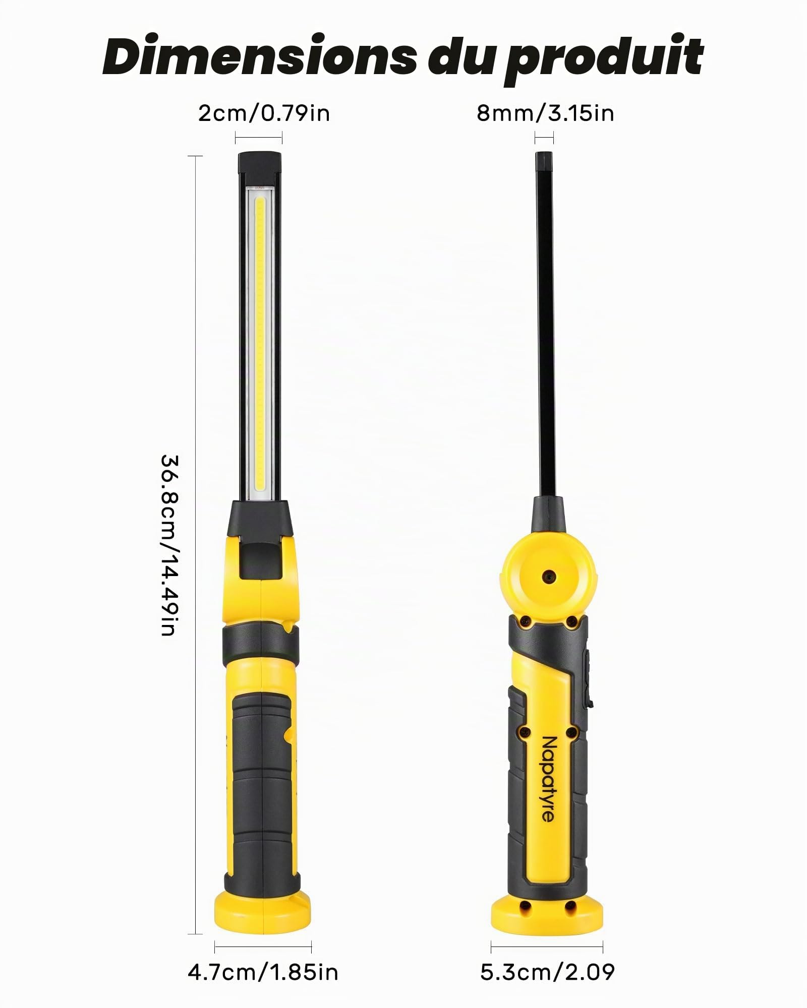 Lampe de Travail, 4000mAh Baladeuse LED Rechargeable avec Base Magnétique, Rotation à 120° Lampe Atelier, 3 Modes Lampe de Poche pour Réparation Auto/Camping/Urgence (2 Pièce)