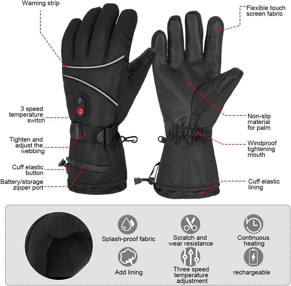 Heated Gloves, 5V 5000mAh Rechargeable Heated Gloves for Men Women, Waterproof & Upgrade Non-Slip Electric Heating Glove for Motorcycling, Hunting, Skiing, Outdoor Work(L) - Image 6