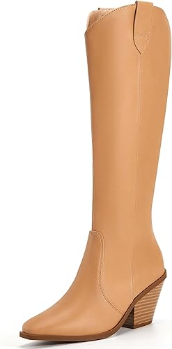 Botas altas hasta la rodilla con cremallera lateral para mujer, tacón grueso, punta cuadrada, cómodas botas largas