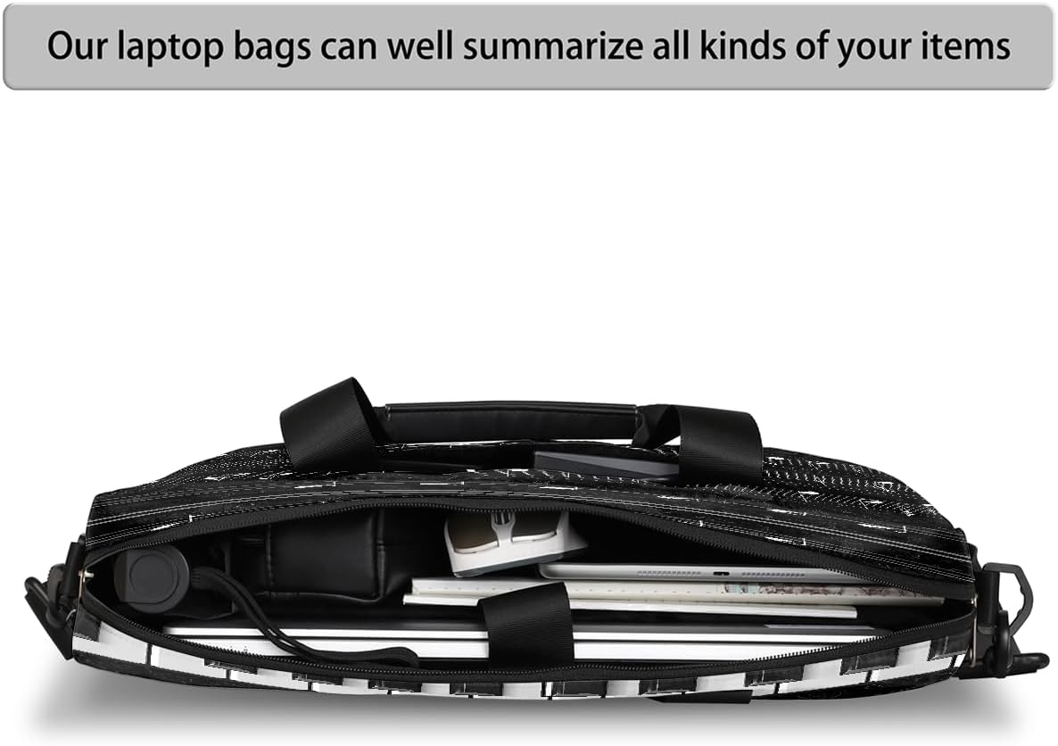 Piano Keys Music Notes Laptop Bag 16 Inch, Slim Business Briefcase for Men Women, Shoulder Bag with Handle & Detachable Strap, Work Office Computer Messenger Bag