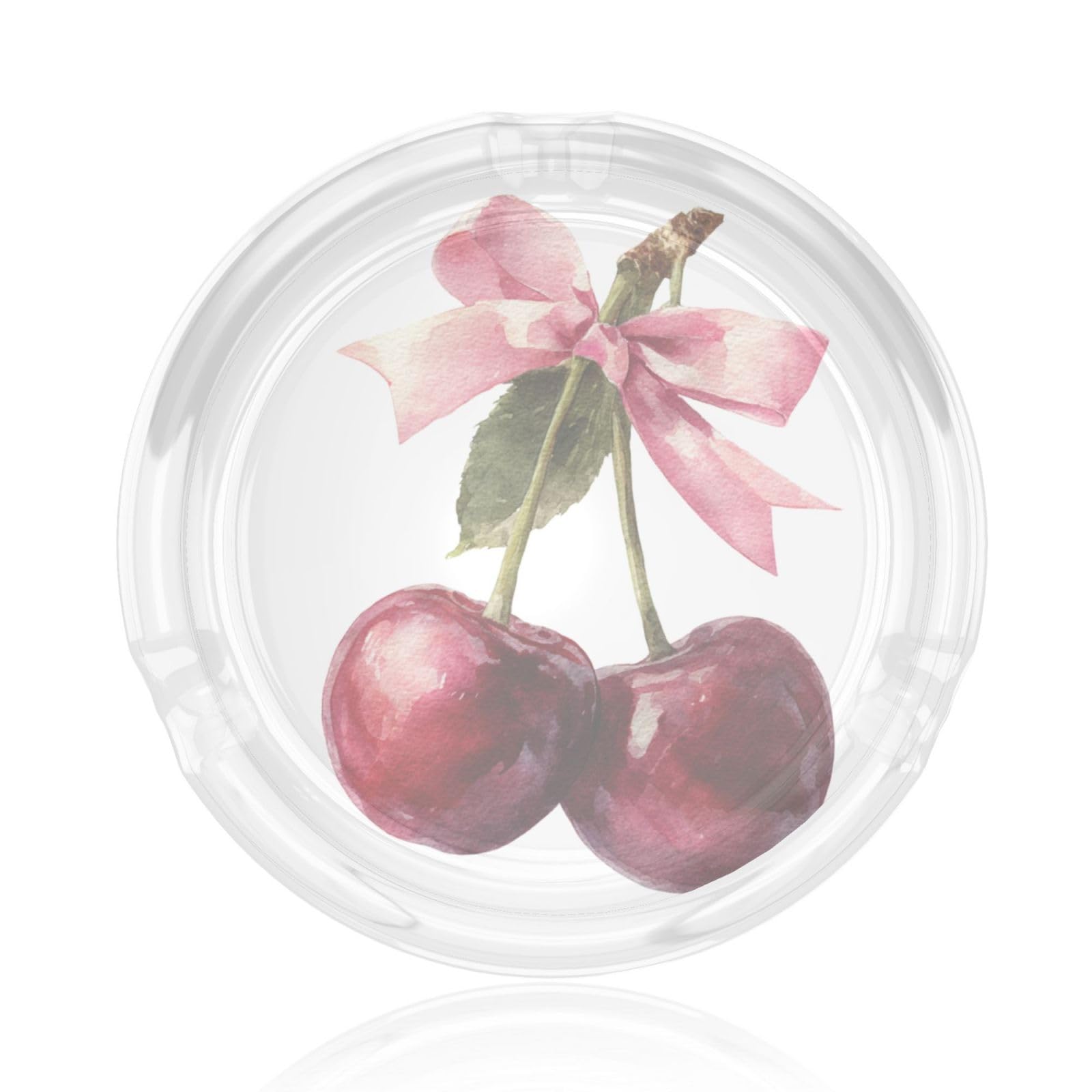 Watercolor Cute Cherries With Pink Bows Coquette Glass Ashtray For Cigarettes Ash Trays Case For Home Office Decor