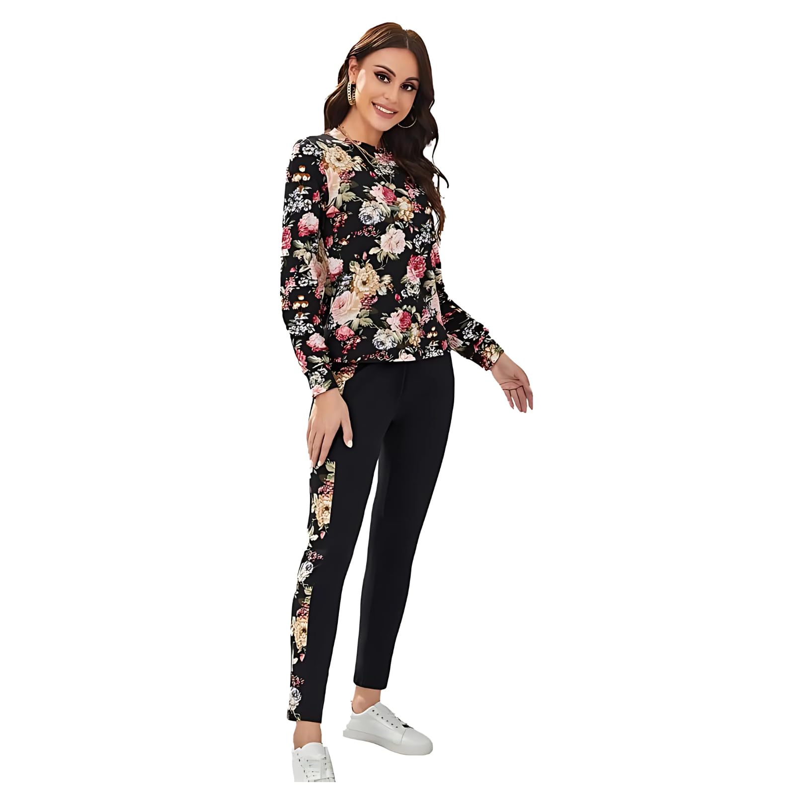 Women's Round Neck Cotton Tracksuit – Stylish Full Sleeve Sweatshirt & Joggers Set | Casual Lounge Wear | Soft & Comfortable Activewear for Gym, Running, Yoga & Travel – Black-image-43