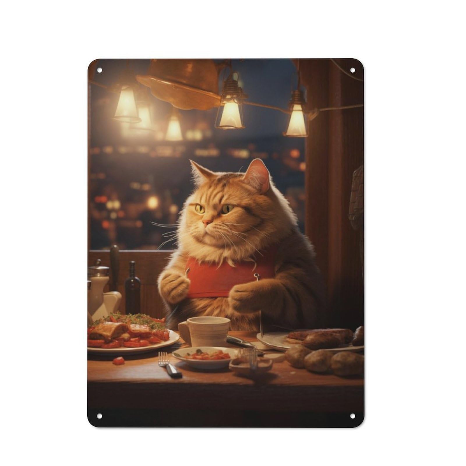 Junmoney Cute Cat Eating Restaurant Vintage Metal Sign 40X30cm For Pub Or Café, For Collectors Of Vintage Metal Wall Decor