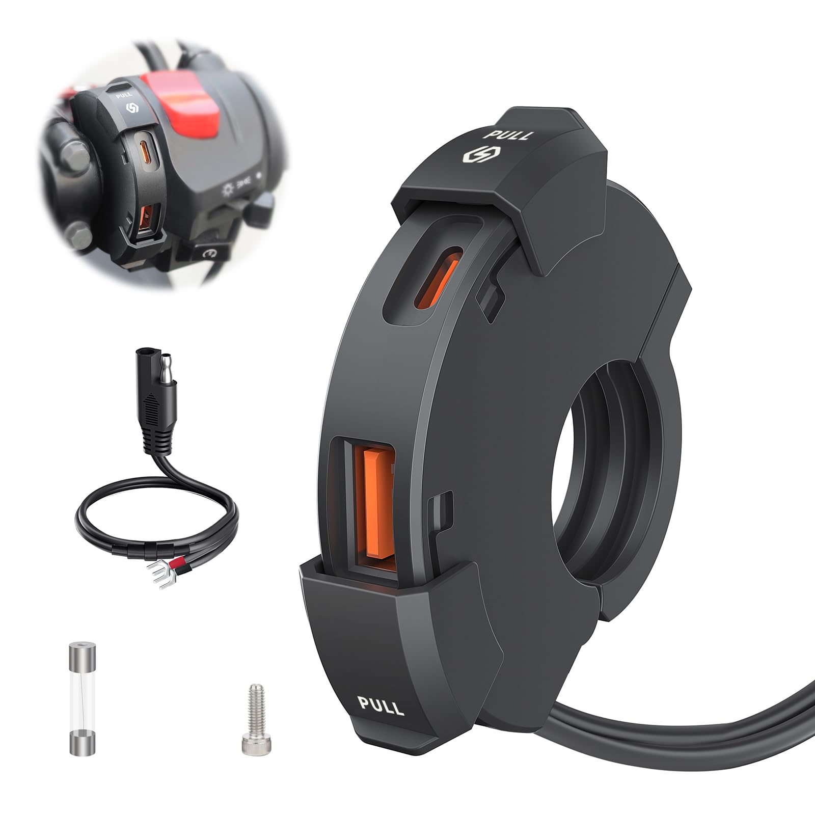 Motorcycle Phone Charger - 18W USB & 30W Type-C PD Quick Charger, SAE to USB Adapter, IP65 Waterproof for iPhone, Tablets & GPS