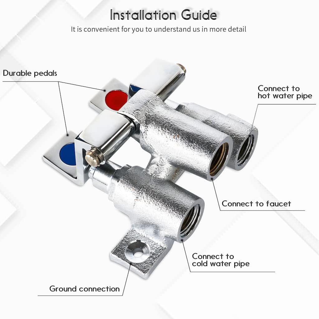 LukLoy Brass Double Pedal Valve, Dual Foot Pedal Control for Sink Pedal Faucet (Dual Pedal Valve)