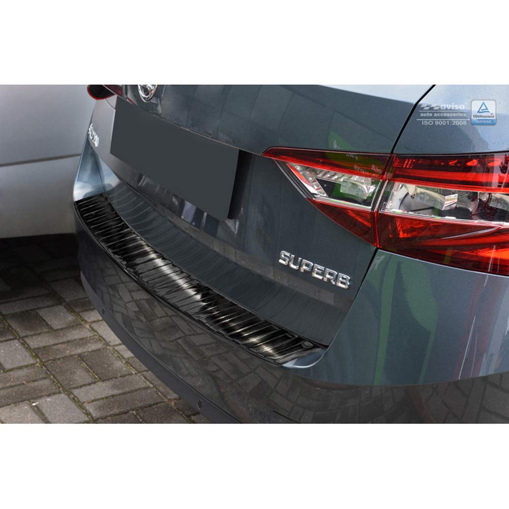 Avisa Schwarz Edelstahl Heckstoßstangenschutz Kompatibel Mit Skoda Superb Iii Combi 2015-2019 & Facelift 2019-2024 Inkl. Scout 'Ribs'