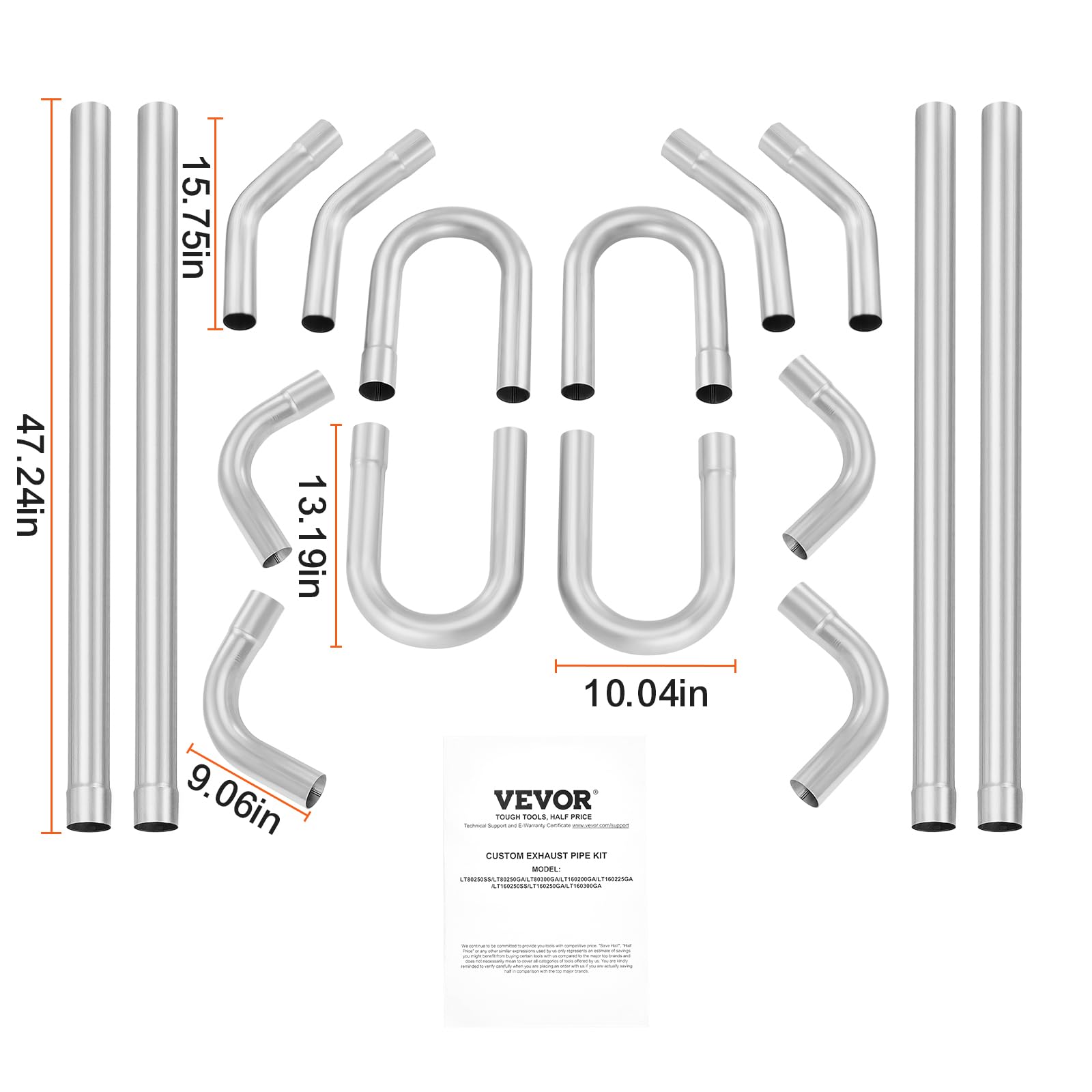 VEVOR Auspuff-Set 16-teilig DIY Universal Auspuff aus verzinktem Stahl 57,15 mm mit Steckverbindung & großem Auspuffrohr, rostfreies Auspuffrohr für Abgassystem, für Garage Autowerkstatt 4S-Laden