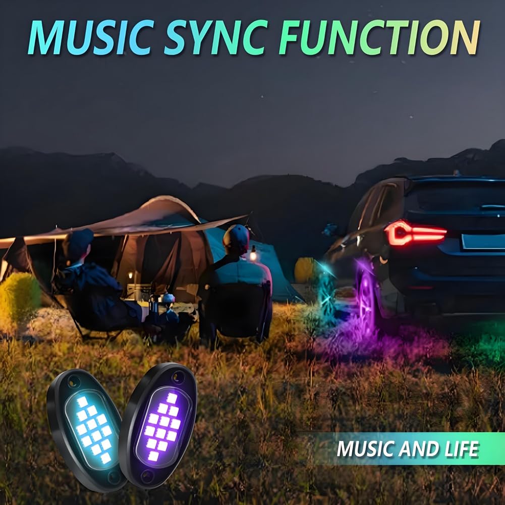 RGB LED Rock Lights, wielofunkcyjne neonowe podświetlenie wodoodporne światło ze sterowaniem aplikacją, wielokolorowe światła do ATV, UTV, SUV, A
