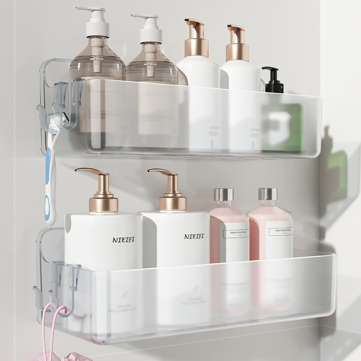Nieifi Adhesive Wall Shelf Shower Shelves 2 Pack Shower Organizer for Bathroom Organization Clear