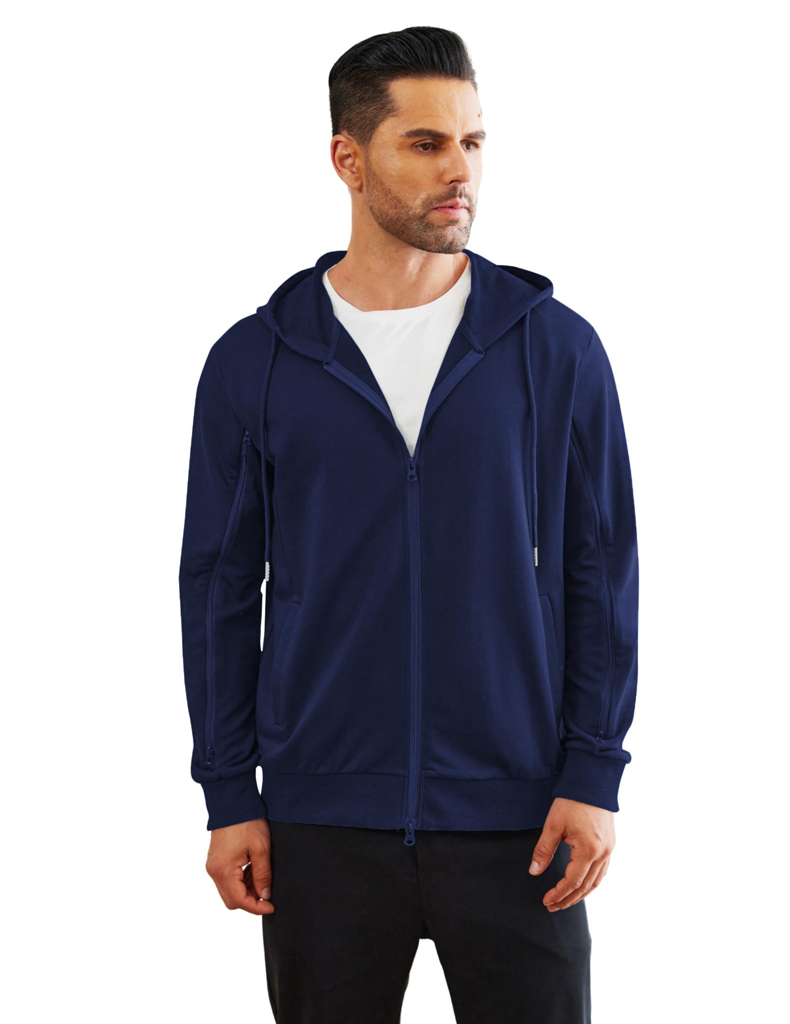 Deyeek Dialysis Sweatshirt with Arm Zipper Full-Zip Lightweight Hemodialysis Cotton Jacket with Pockets