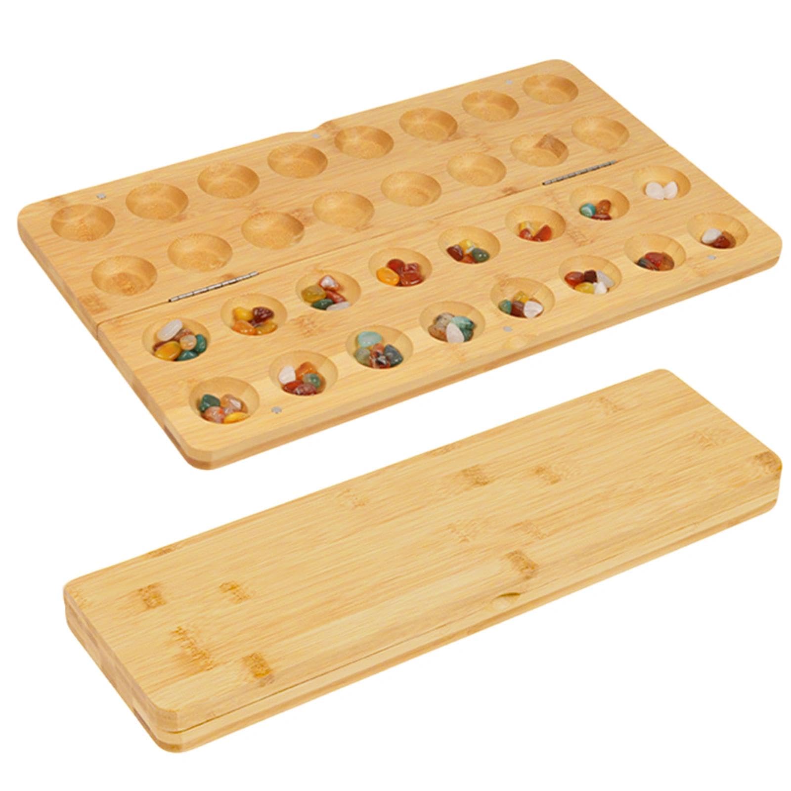 Classic Steinchenspiel Kalaha Spiel Diamant Spiel aus Holz mit 65 Edelsteinen Edelsteinspiel Faltbare Strategiespiele Bohnenspiel für Kinder Erwachsene Strategiespiel Geschenk
