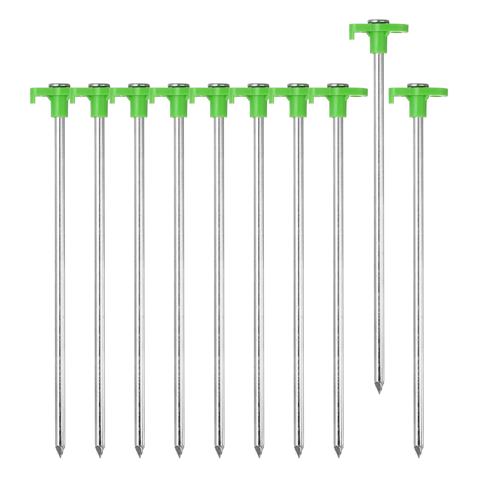 sourcing map 10Pcs Heavy Duty Tent Stakes, 10 Inch Non-Rust Metal Tent Pegs Camping Pegs Ground Stakes Tent Spike Canopy Anchors for Garden, Hiking Tarp Canopy Shelter Grassland, Green