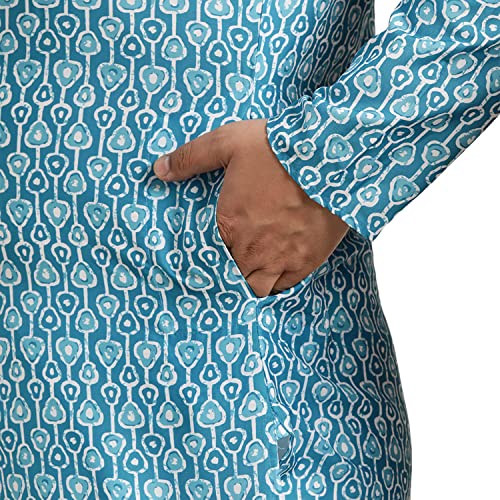 Image of SOJANYA Plus (Since 1958) Men's Cotton Linen Long Kurta | Ethnic Motif Printed for Navratri, Garba & Puja