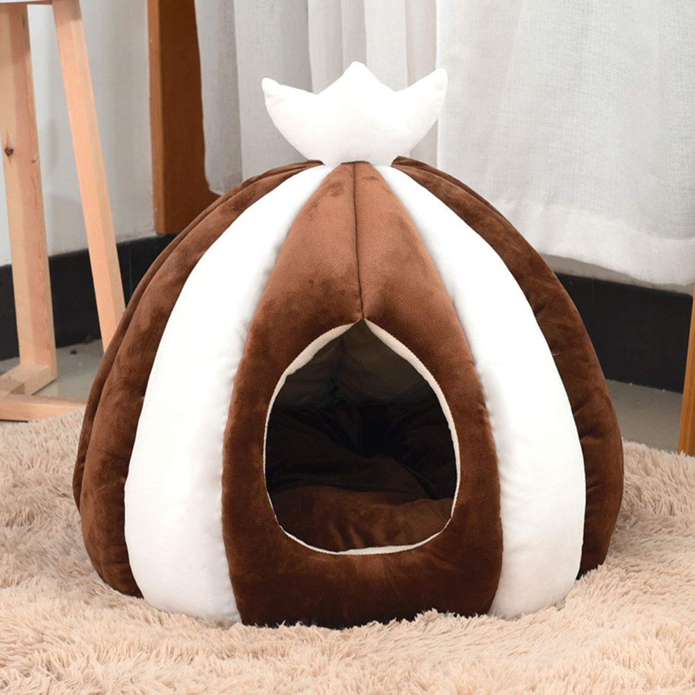 Semi-chiuso Inverno caldo Velluto Cuccia per Gatti Letto per Cani Gatto con Copertura per Gattini Cane Nido con Morbido Cuscino Imbottito all' Interno Imbottito Estraibile e Lavabile caffè 50 * 50CM