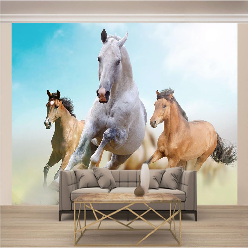 Papier peint panoramique 3D animal cheval intissé 250x175cm