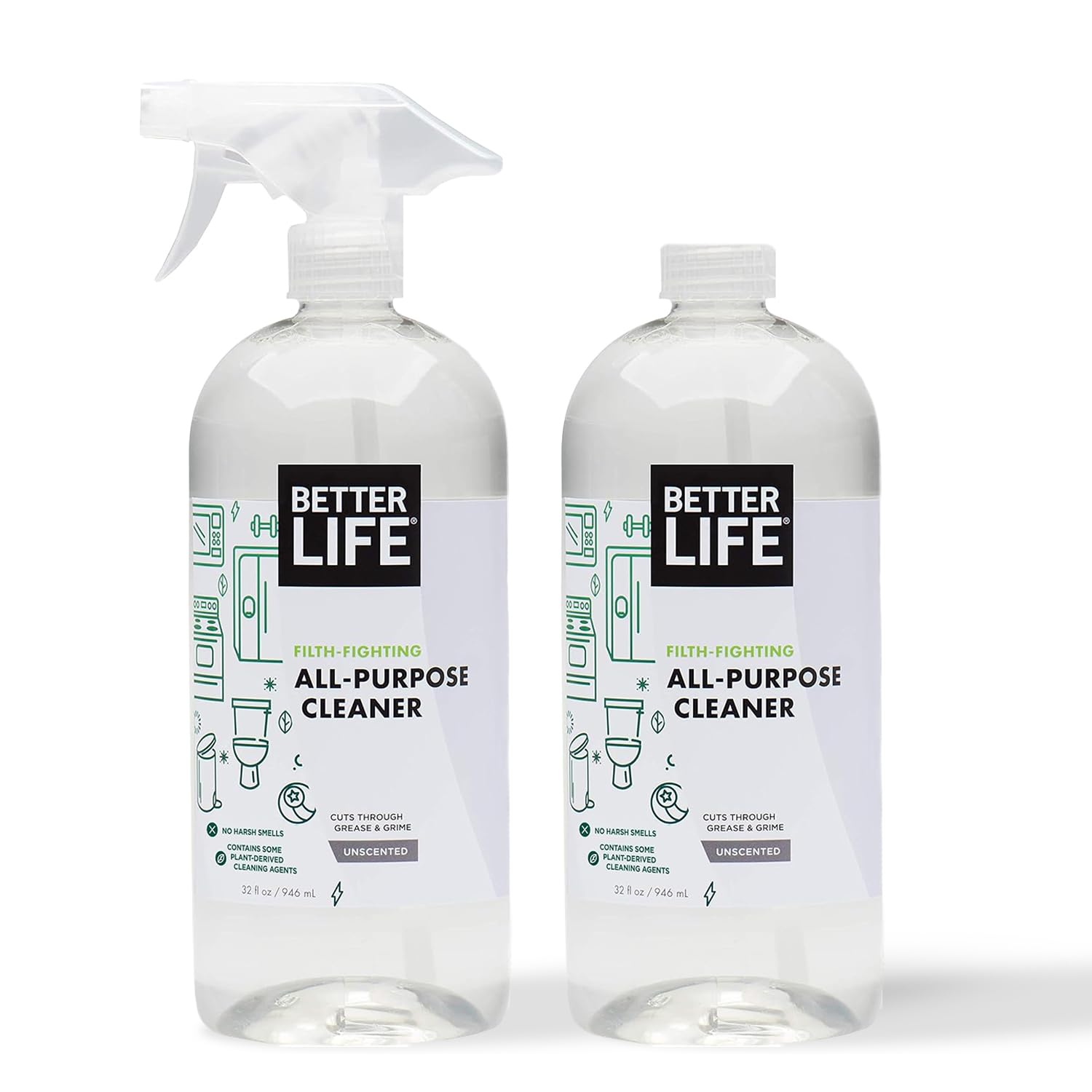 All Purpose Cleaner - Multipurpose Home and Kitchen Cleaning Spray for Glass, Countertops, Appliances, Upholstery & More - Multi-surface Spray Cleaner - 32oz (Pack of 2) Unscented