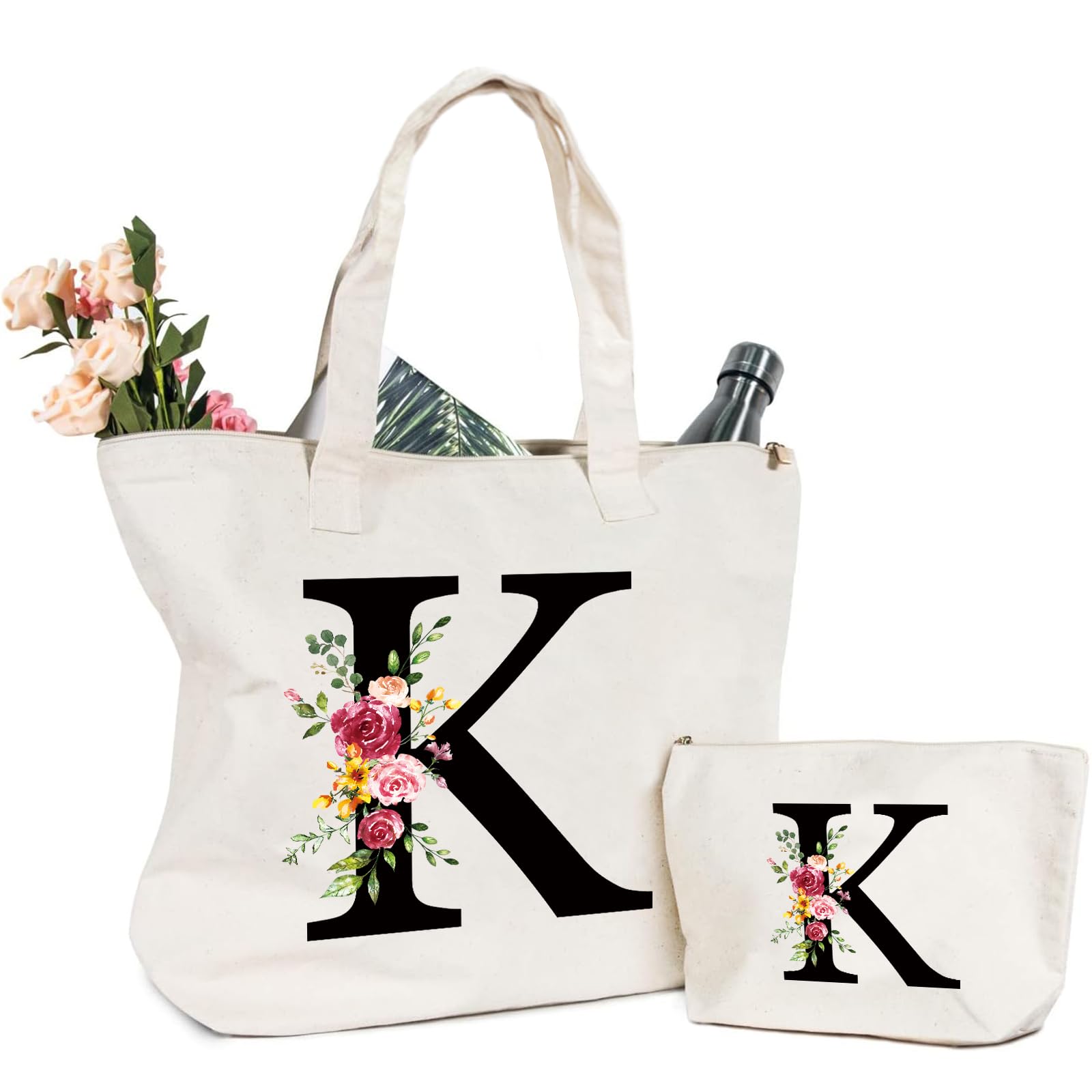 Tote Bag Femme Sac Toile Imprimé – Shopping Réutilisable, Coton Robuste, Motif Plantes Et Mots