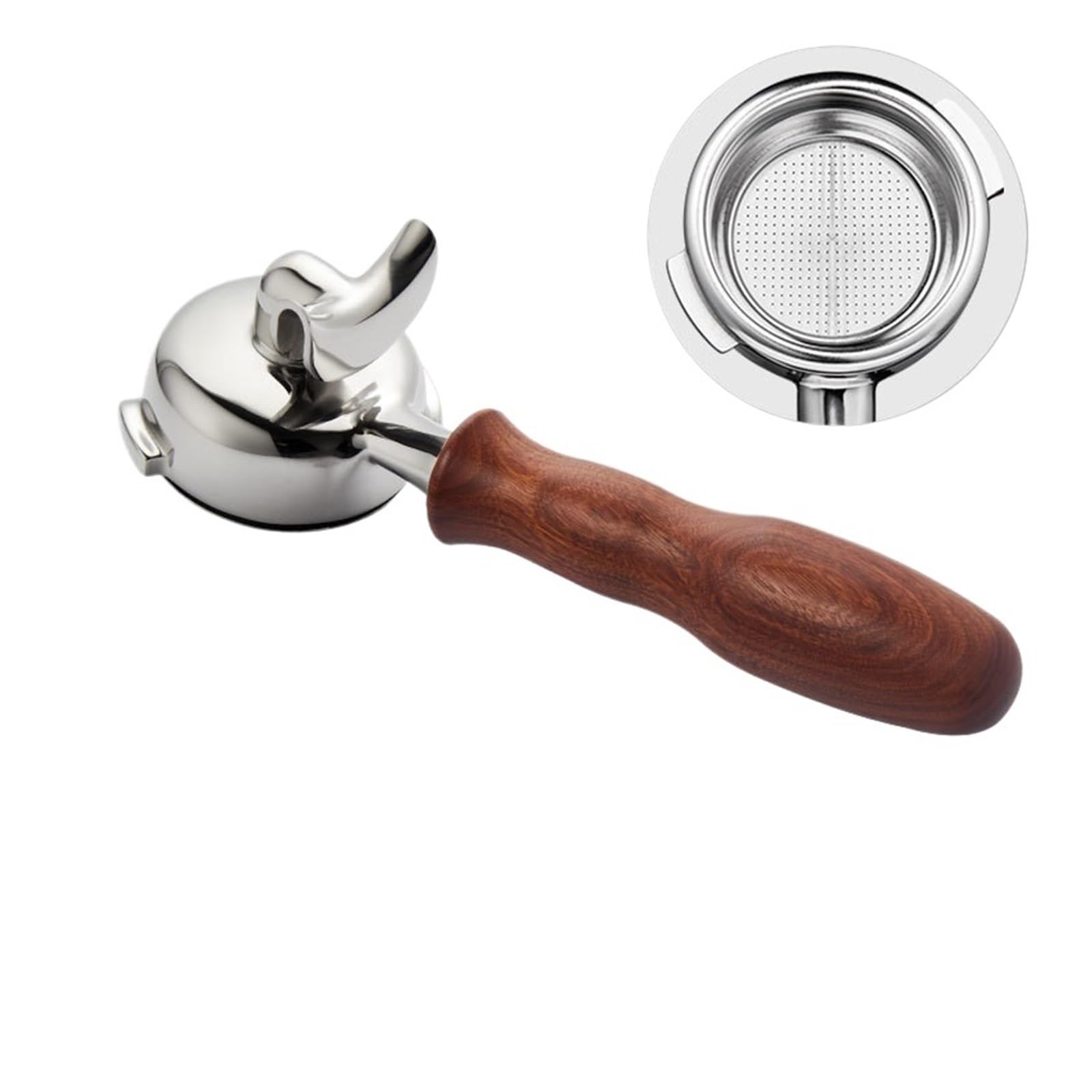 58-mm-Siebträger ohne Boden – Edelstahl, kompatibel mit Brühgruppen-Espressomaschinen, unverzichtbares Kaffeezubehör (Rotes Holz)