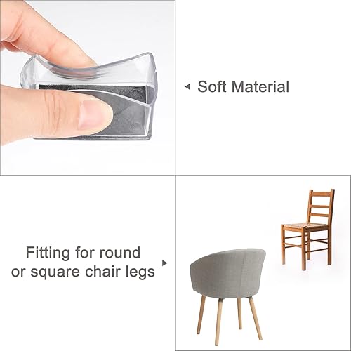 Miniatura 4 de uxcell Protectores de suelo para patas de silla, 12 piezas rectangulares de PVC y fieltro para patas de silla para suelos de madera (blanco