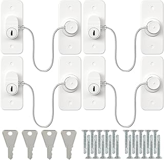 4Pcs Window Safety Lock, Self Adhesive Window Restrictor Baby Safety Window Locks with Screws and Key Sturdy Childproof Security Lock ward off Children Falling for Home Window