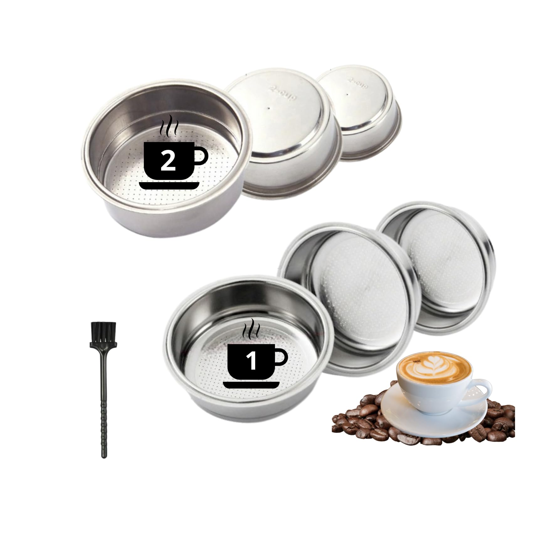 4 Unidades Filtro Cafetera Cecotec de Acero Inoxidable Presurizado de 51mm para 1 y 2 Tazas Compatible con Cafeteras Cecotec Ufesa Breville y Repuesto Cafetera Power Espresso 20 (Compatible)