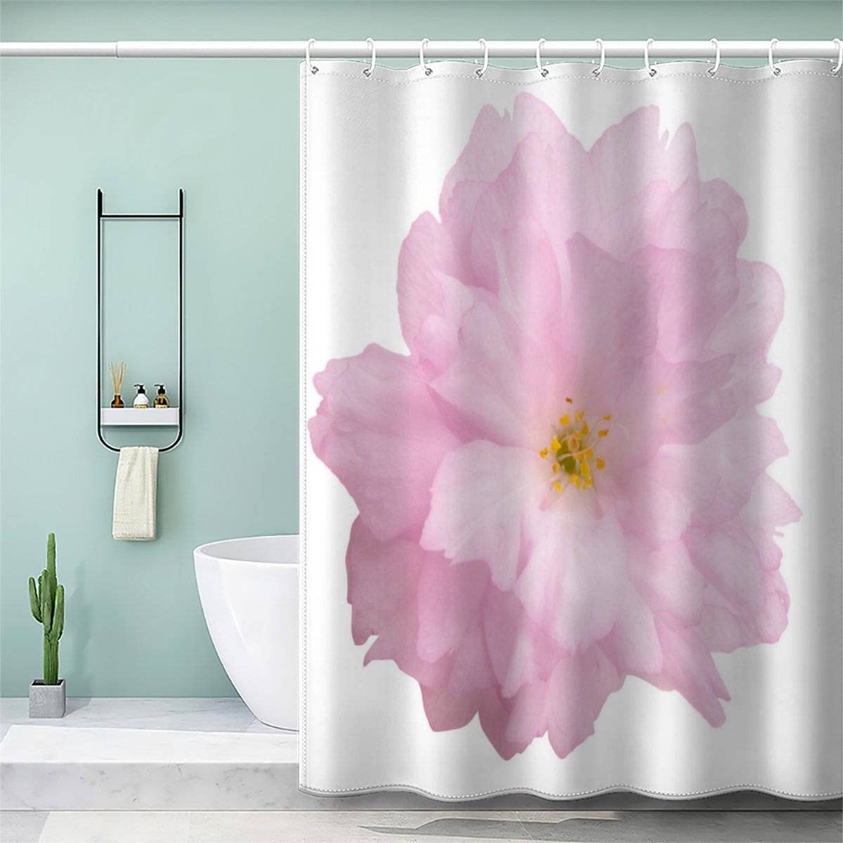 AOLIGL Shower Curtain 180x180cm Waterproof Shower Curtain Cherry Blossoms Bath Curtains for Shower Wet Room Unique Printed Pink White Shower Curtain Rust Proof Eyelets