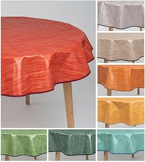laro 140cm runde Wachstuch Tischdecke abwaschbar Wachstuchtischdecke mit Saum-Eingefasst-Paspelband, Muster:Leinenoptik Rot Orange, Größe: Rund 140cm