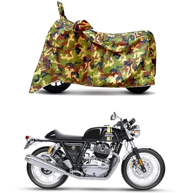 Image of Waterproof 100% PVC Coated Bike Scooty Two Wheeler Body Cover Compatible for Royal Enfie Continen GT 650 Storm /Heat Protection /Birds Dropping /Scratchproof /Dust Proof [6X6 Jungle Print]