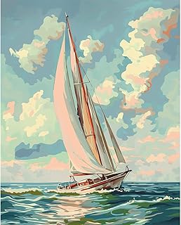 Natuyalo Paint by Numbers Kit for Adults Beginners, 16" Wx20 L Canvas Pictures Drawing Acrylic Paintwork with 3 Pcs Paintbrushes, Sailboat in Waves