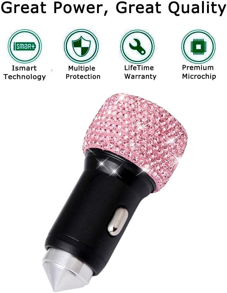 Dual USB Car Charger Bling Bling Handmade Rhinestones Crystal Car Decorations for Fast Charging Car Decors Pink for iPhone, iPad Pro/Air 2/Mini, Samsung Galaxy Note 9 8 S9 S9+,LG, Nexus, HTC, etc - Image 7