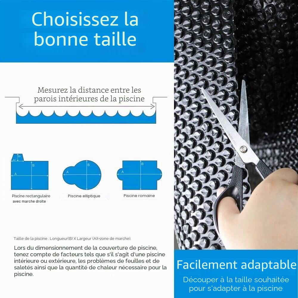 Melko Bâche solaire pour piscine - 800 x 500 cm - Pour une conservation efficace de la chaleur - Avec œillets - Noir - PVC