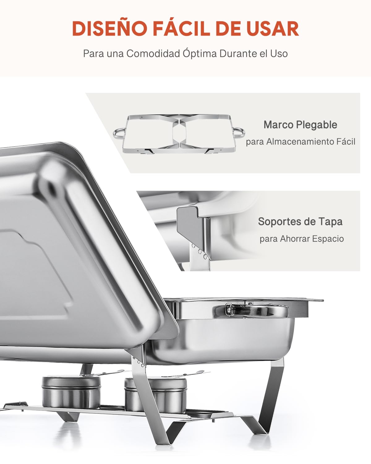 Wilprep Juego de 6 Calentadores de Comida para Buffet, Acero Inoxidable 9L con Bandeja de Calefacción, Chafing Dish para Catering, Fiestas y Eventos (6pcs)