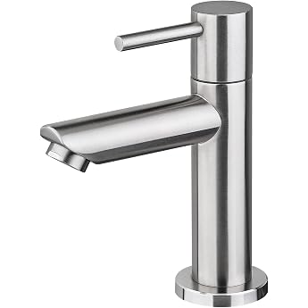 Ibergrif M18103 Single Lever Cold Water Tap SUS 304 Stainless Steel for Guest Toilet Garden & Camping Single Hole Installation Brushed Includes G1/2 & G3/8 Adapter