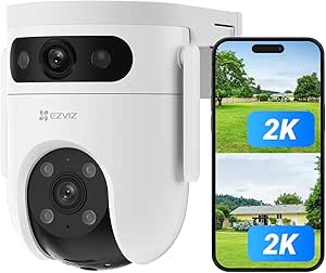 EZVIZ Dual Lens 4K (2K+2K) Wired Security Camera Outdoor Wifi, 360° Pan Tilt, Supports 512GB, Auto-Track, Patrol Mode, Human/Vehicle Detection, Colour Night Vision, No Monthly Fee, Alexa/Google (H9c) asin的图片