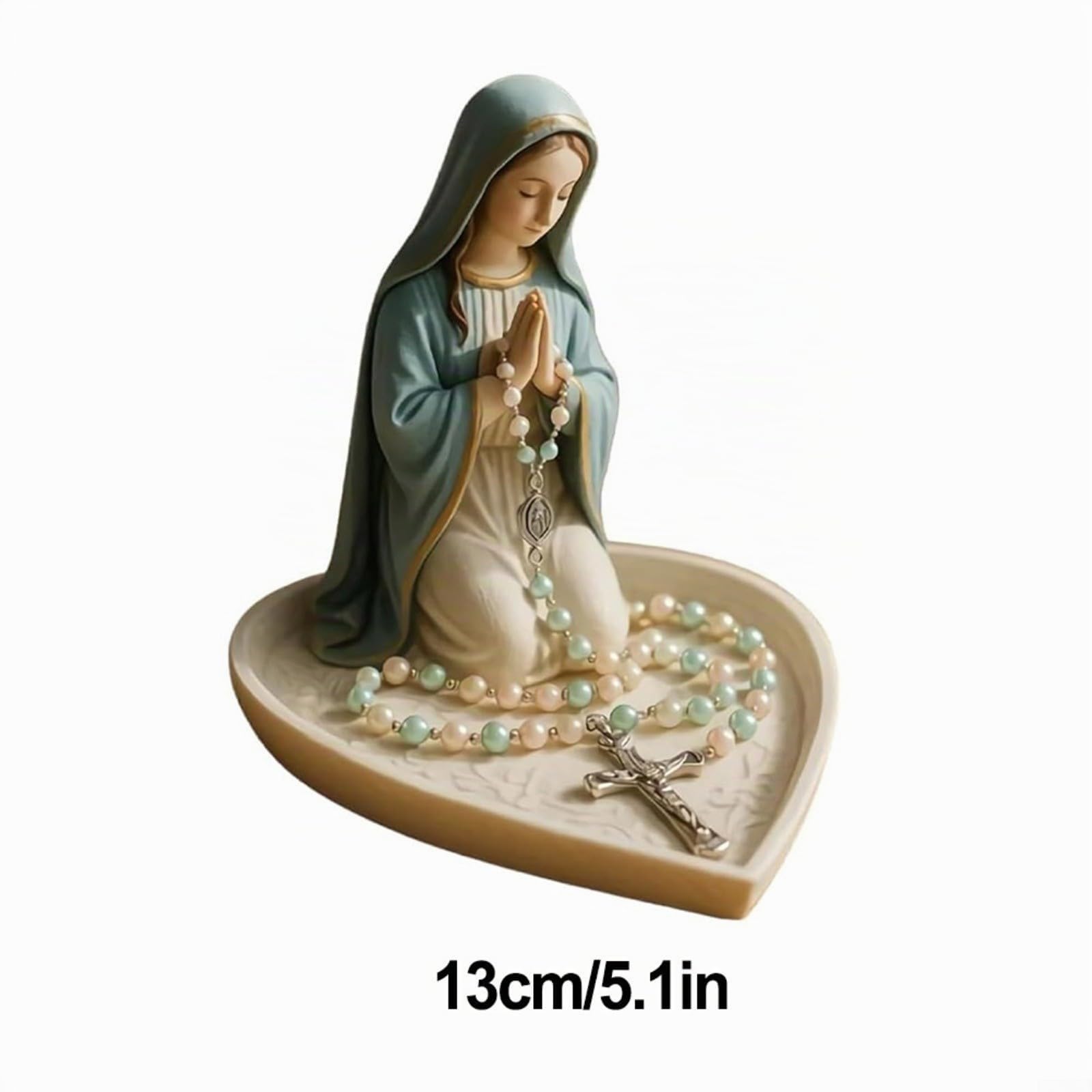 Virgen María Rosario de Resina Figura Religiosa 15x15 cm Decoración Hogar