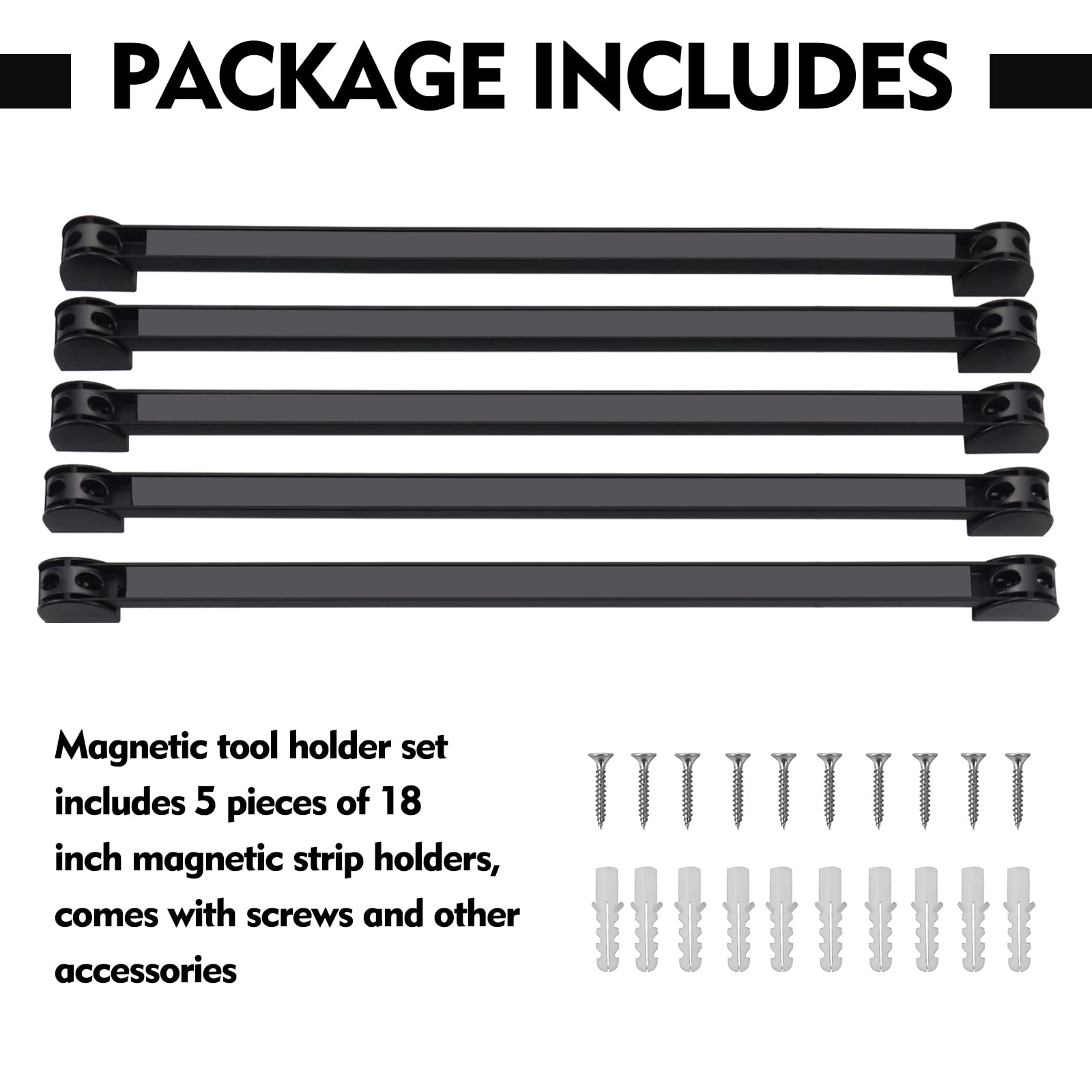 Confezione da 5 portautensili magnetici, strisce magnetiche per attrezzi, barra magnetica rivestita in PVC, per organizer per attrezzi da garage, 40,6 cm