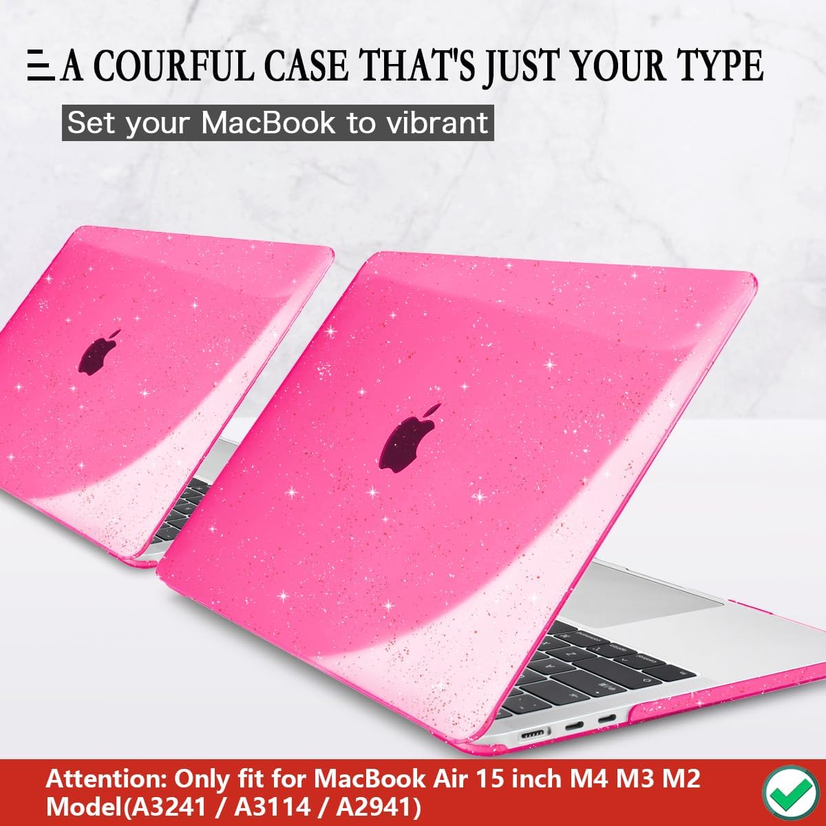 CISSOOK Compatible with MacBook Air 15 inch Case 2025 2024 2023 Model A3241 A3114 A2941, Sparkly Bling Hard Shell Case Keyboard Skin Set for MacBook Air 15 inch M4 M3 M2 Glitter Rose Pink - Image 2