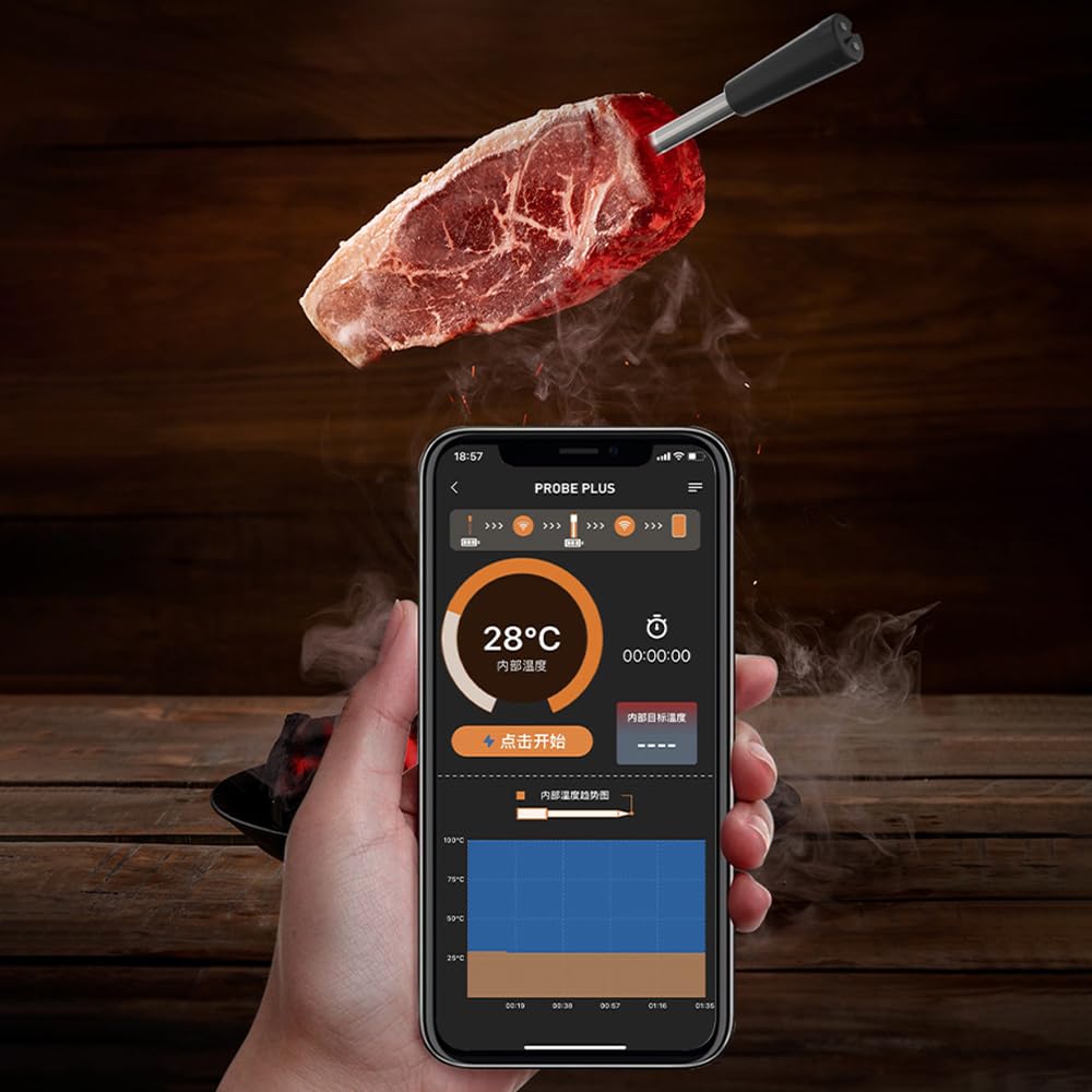 Termómetro Digital para Carne Termómetro inalámbrico para Carne para Asar y Ahumar Termómetro Inteligente para Carne con aplicación