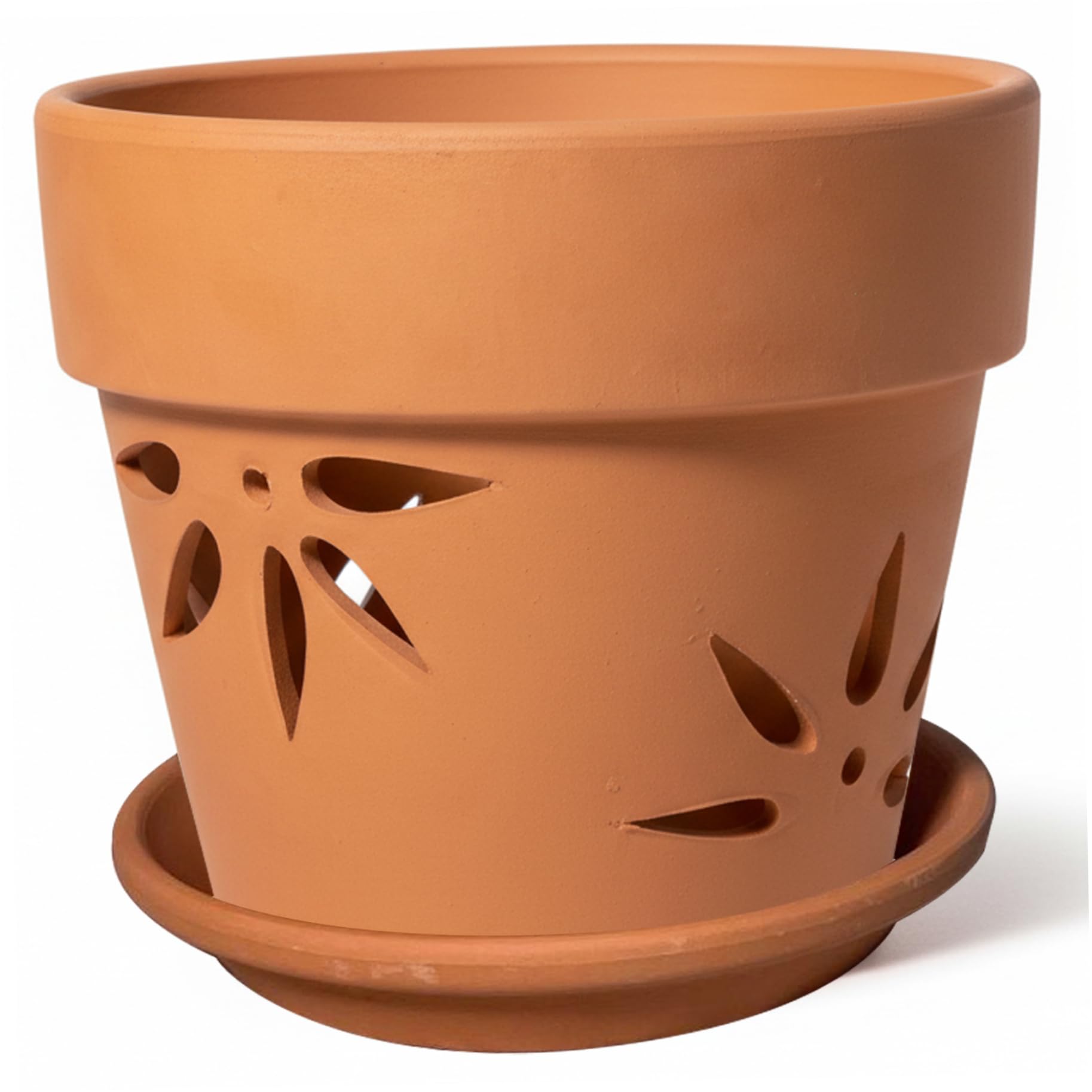 Temeemeg Terracotta Pots Orchid Pots with Bamboo Leaf Side Vents and Saucer 5.9 Inch Clay Pot for Plants Breathable Orchid Pot with Drainage Holes