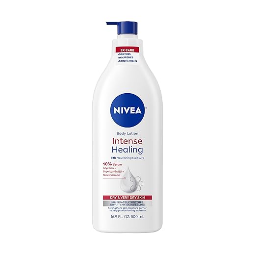 NIVEA Intense Healing Body Lotion, 72 Hour Moisture for Dry to Very Dry Skin, 16.9 Fl Oz Pump Bottle