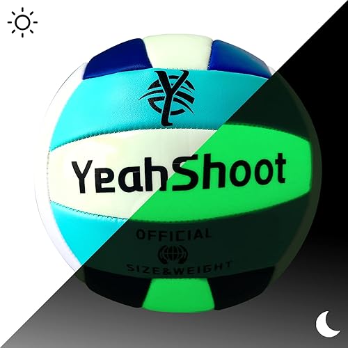 Miniatura 2 de YeahShoot Balón de voleibol que brilla en la oscuridad, tamaño 5 con bomba de inflador, voleibol de cuero brillante para adolescentes, hombres y