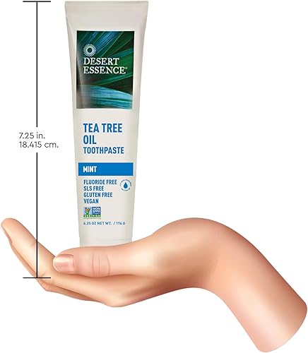 Miniatura 6 de Desert Essence Pasta de dientes de aceite de árbol de té, menta, 6.25 onzas, sabor refrescante, limpia profundamente los dientes y las encías, ayuda