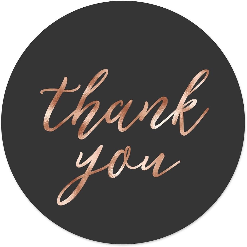 Andaz Press Round 2-inch Circle Label Stickers, Faux Rose Gold Foil on Dark Gray, Thank You, 40-Pack, Party Favor Envelope Stationary Seals Champagne Colored Wedding Baby Shower Birthday Decorations
