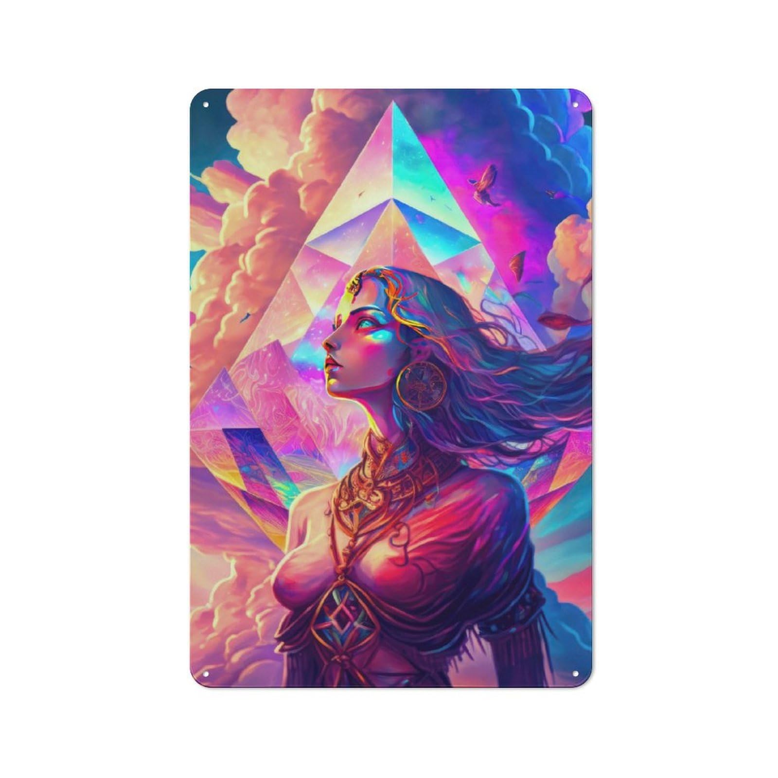 Junmoney Rainbow Geometry Goddess 2 Metal Sign 30X20cm With For Workshop Wall, Rustic Decor, For Collectors Decorating Workshops And Hobby Rooms